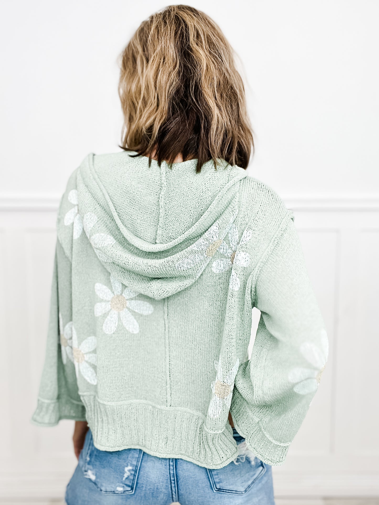 Daisy of My Eye Long Sleeve Hooded Lightweight Sweater