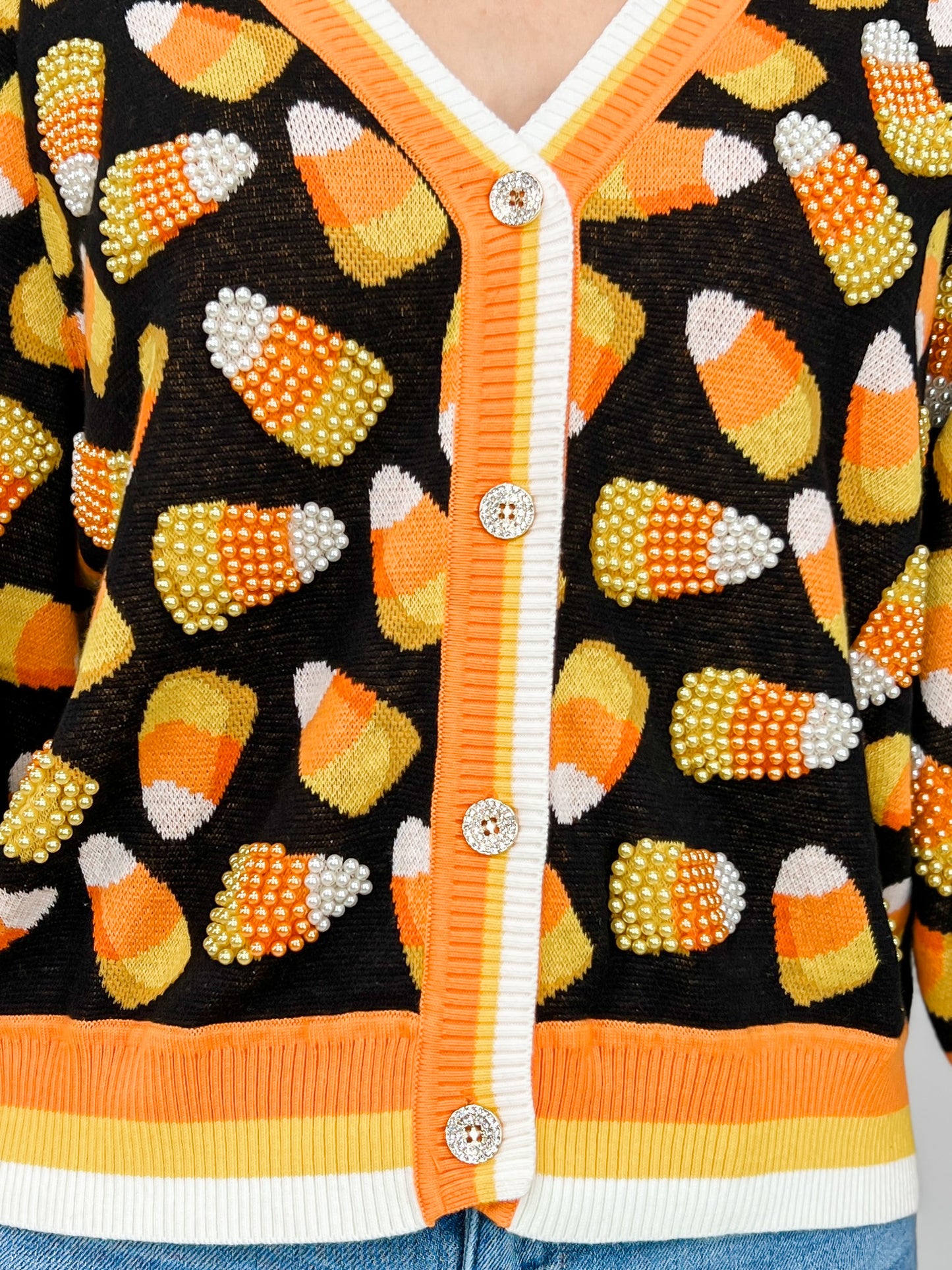 Queen of Sparkles Black Pearl Candy Corn Cardigan
