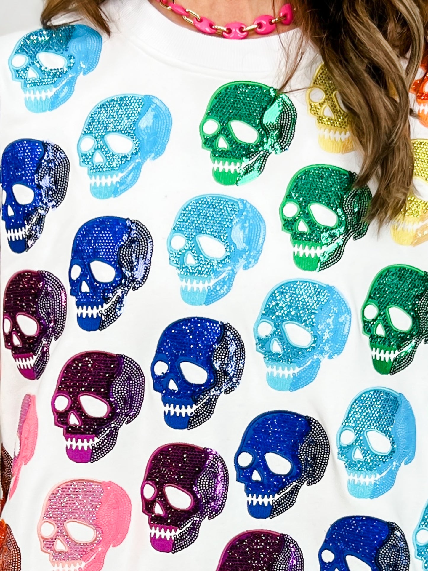 Queen of Sparkles White Rainbow Skulls Sweatshirt