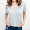 Chevron Stone Keyhole Cut-Out Short Sleeve Top