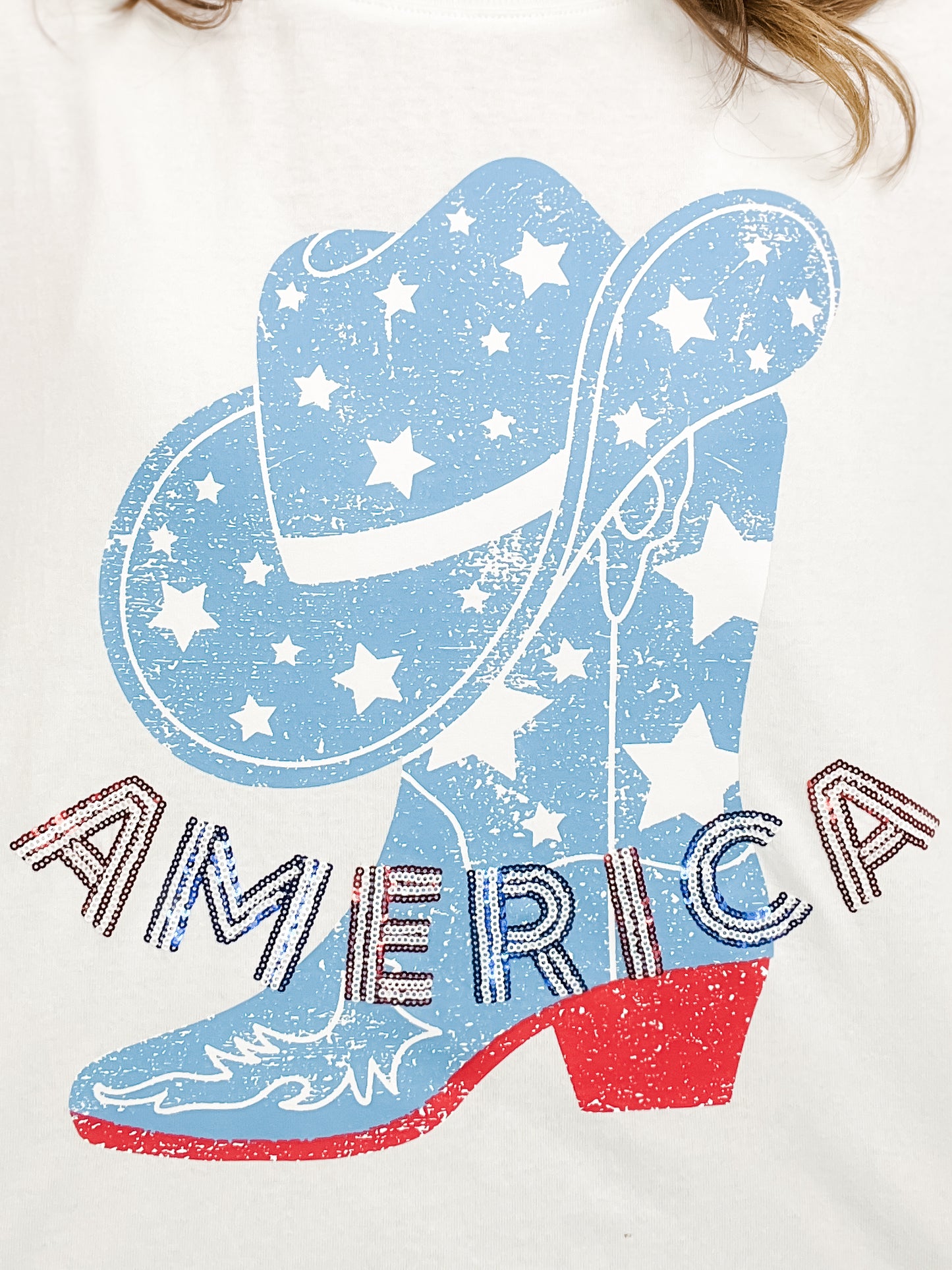 America' Embroidery Western Boots Graphic Top