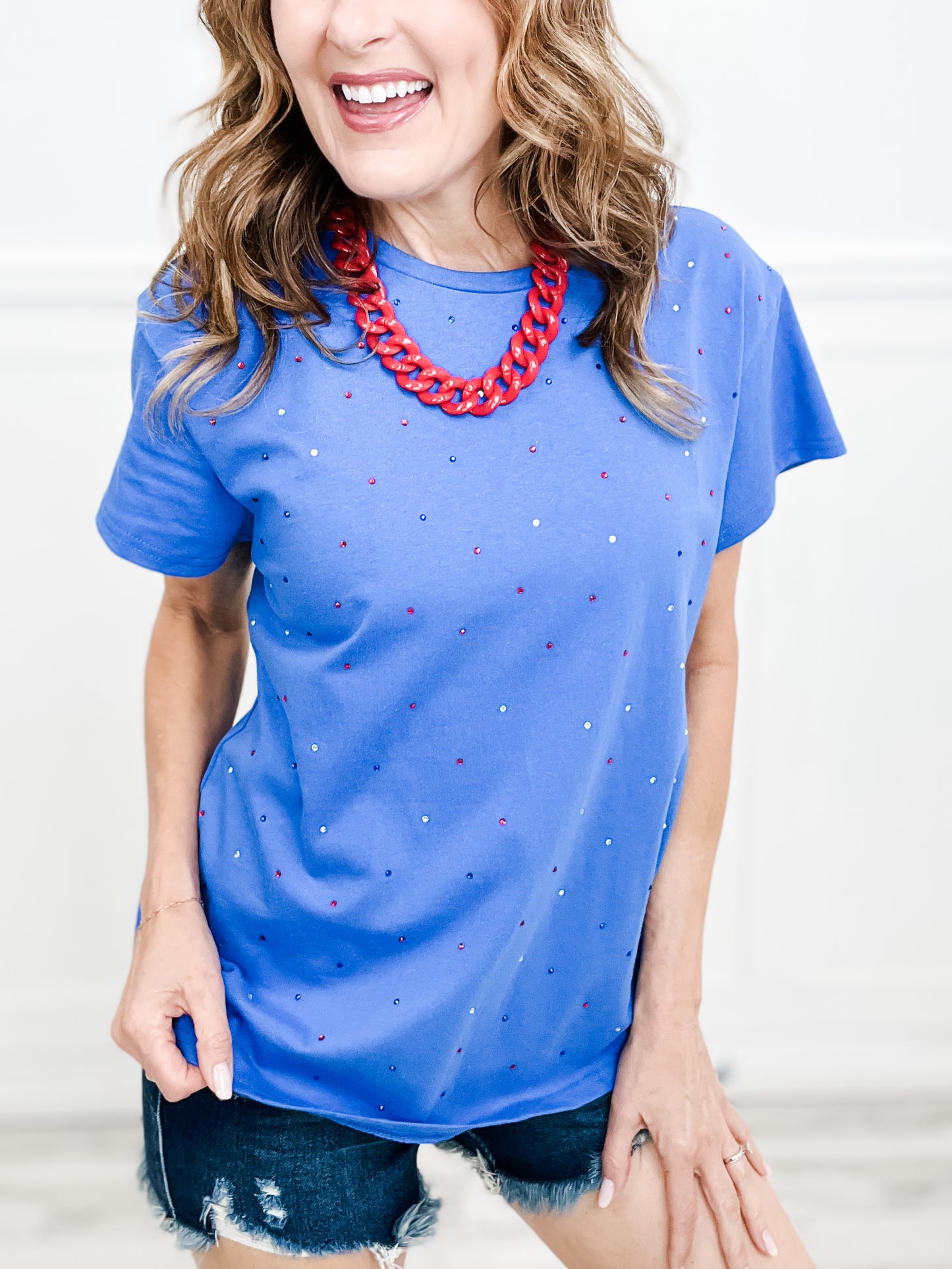 Summer Picnic Multi Color Rhinestone Top