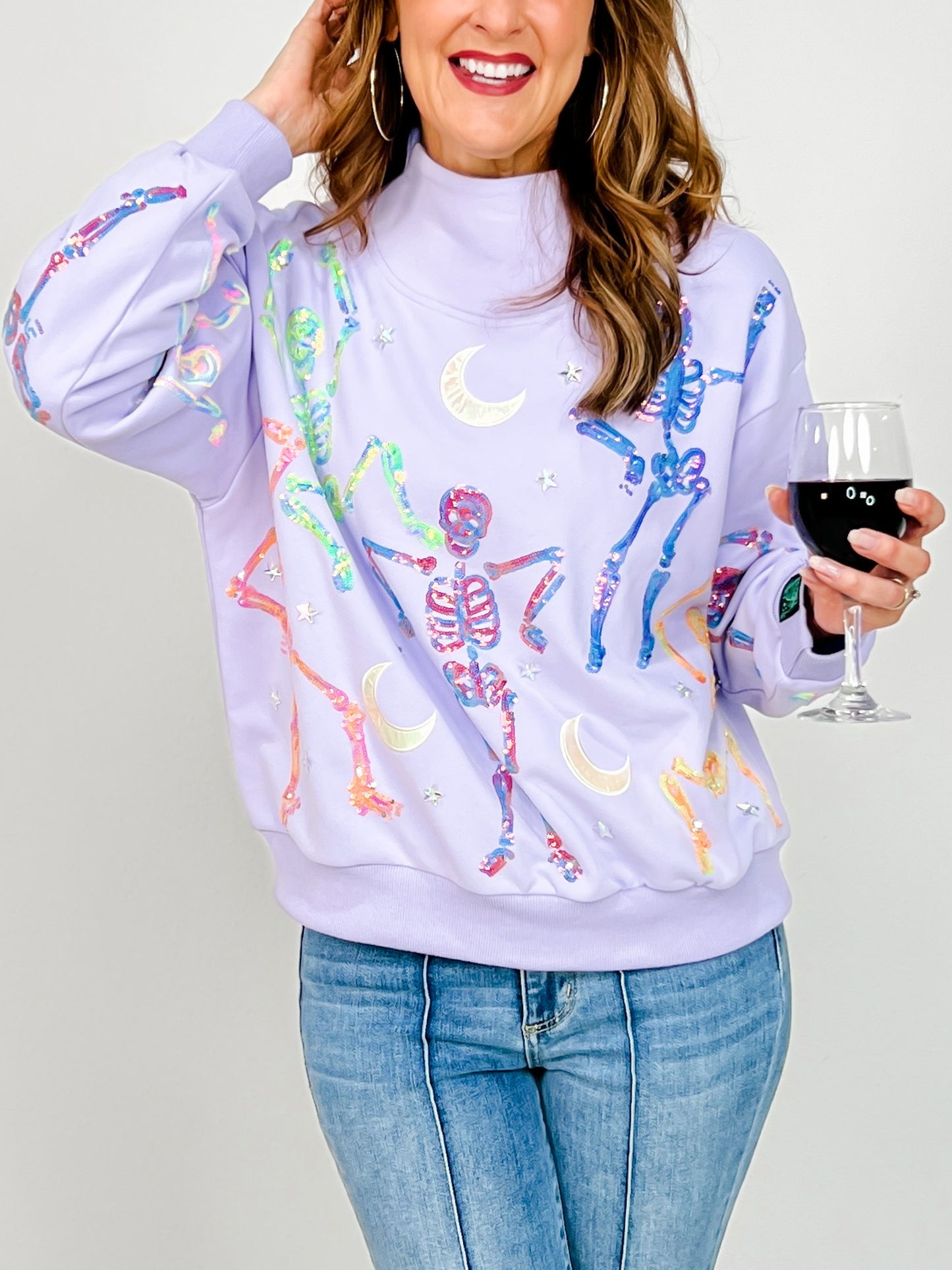 Queen of Sparkles Dancing Skeleton Mock Neck Sweatshirt