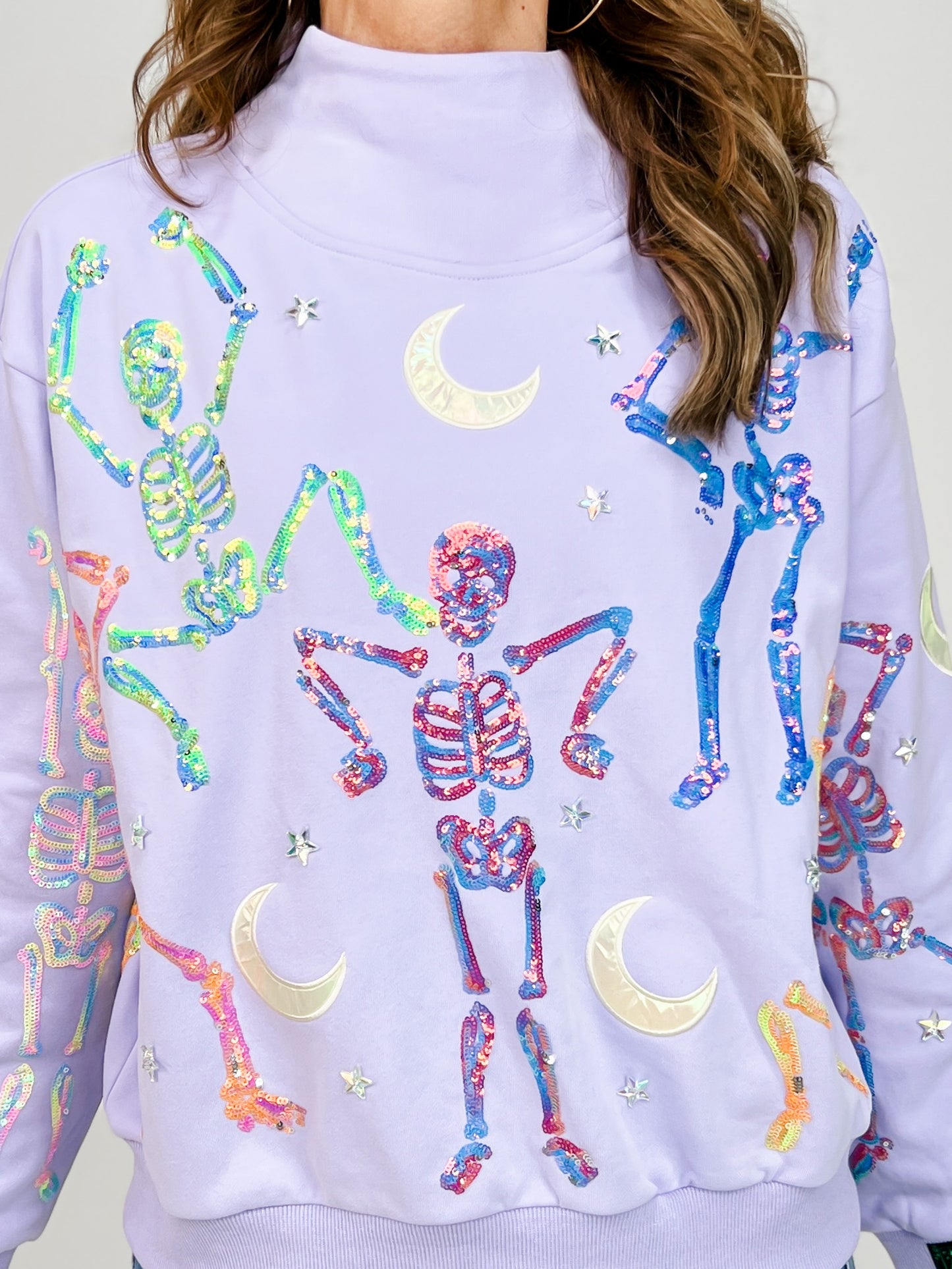 Queen of Sparkles Dancing Skeleton Mock Neck Sweatshirt