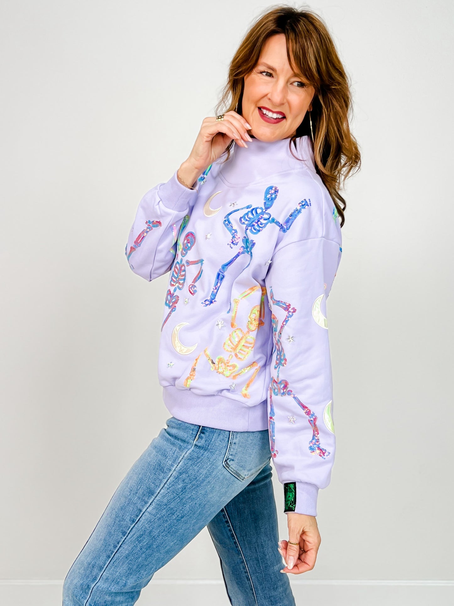 Queen of Sparkles Dancing Skeleton Mock Neck Sweatshirt