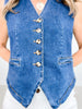 Stretch Denim Sleeveless Button Down Vest