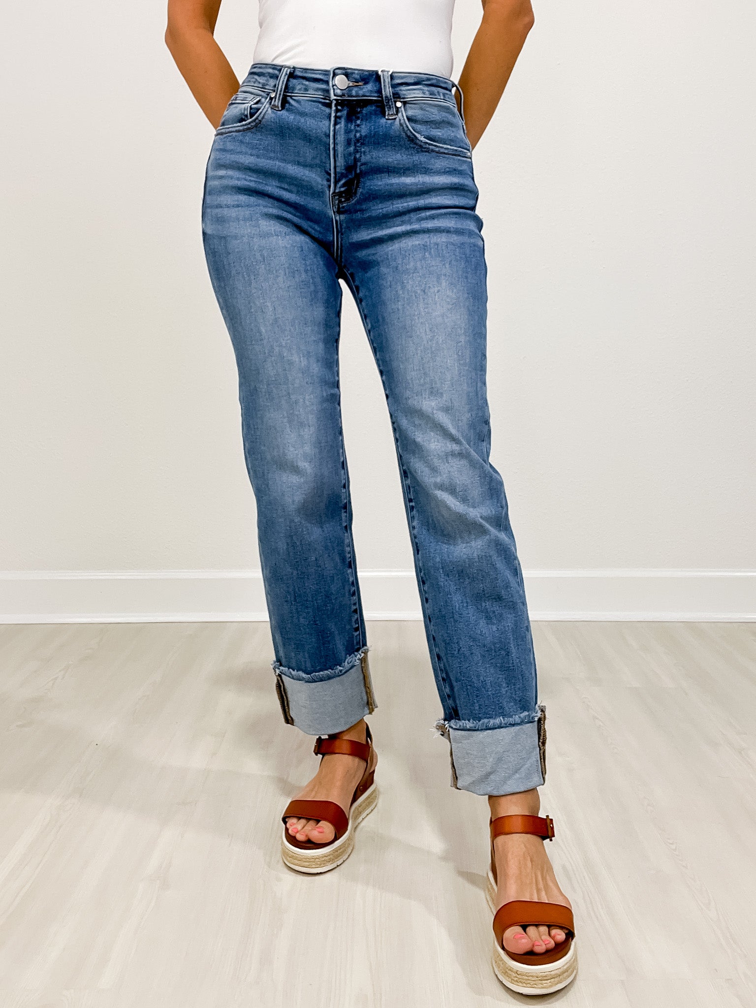 Risen LINDY High Rise Straight Cuffed Relaxed Jeans