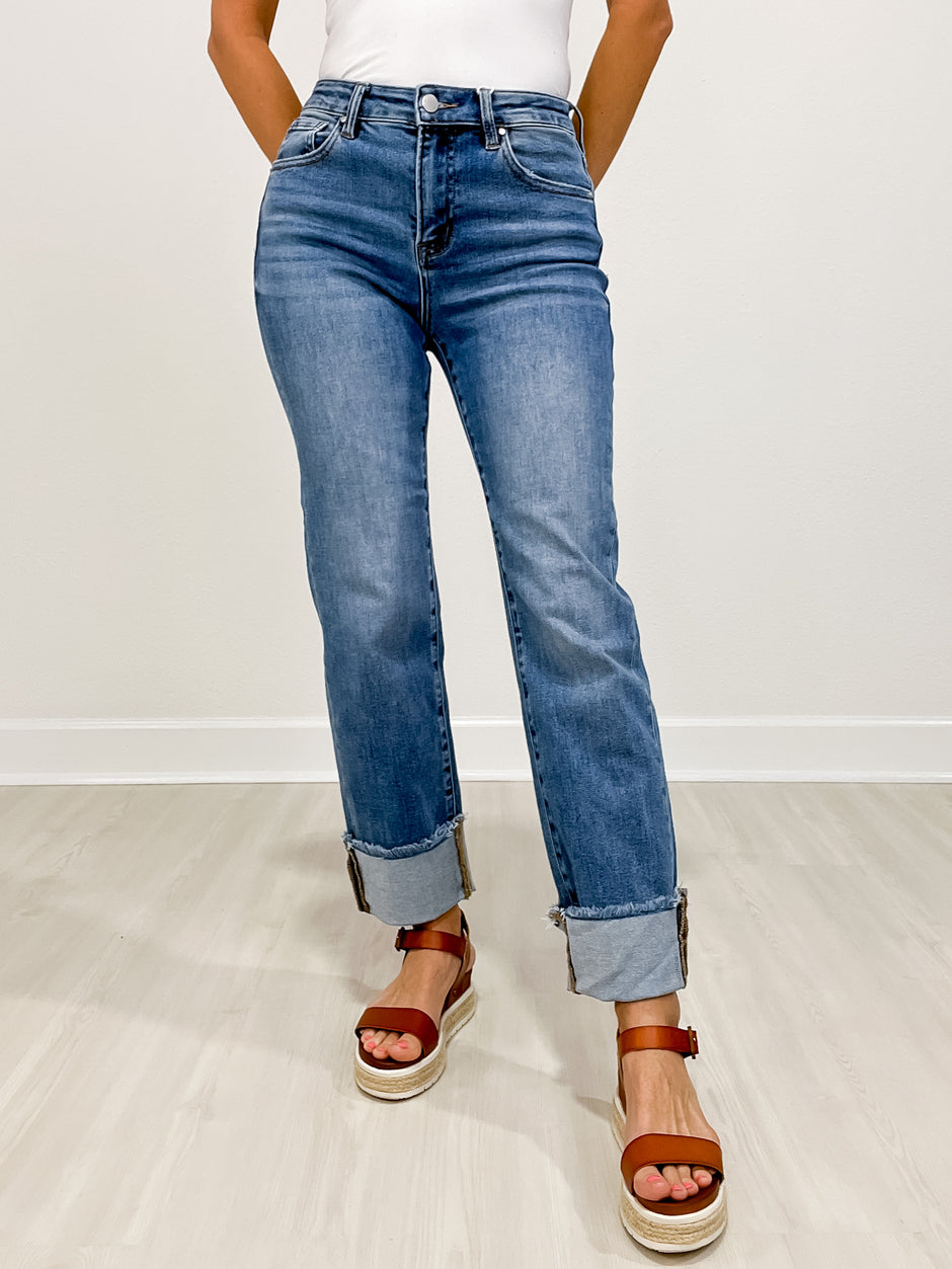 Risen LINDY High Rise Straight Cuffed Relaxed Jeans
