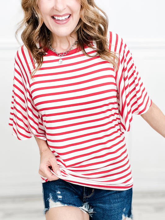 Striped Half Sleeve Round Neck Top