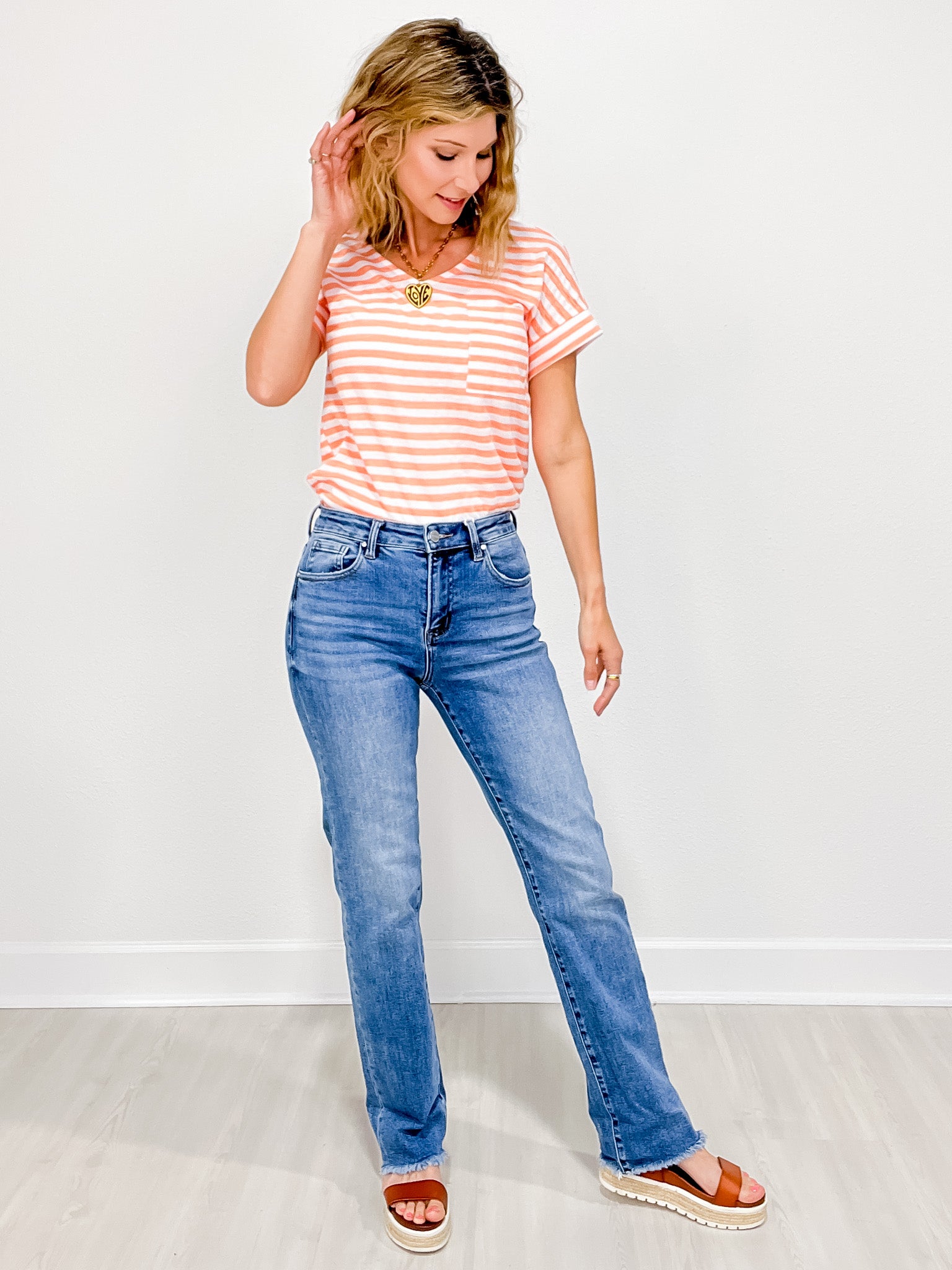 Risen LINDY High Rise Straight Cuffed Relaxed Jeans