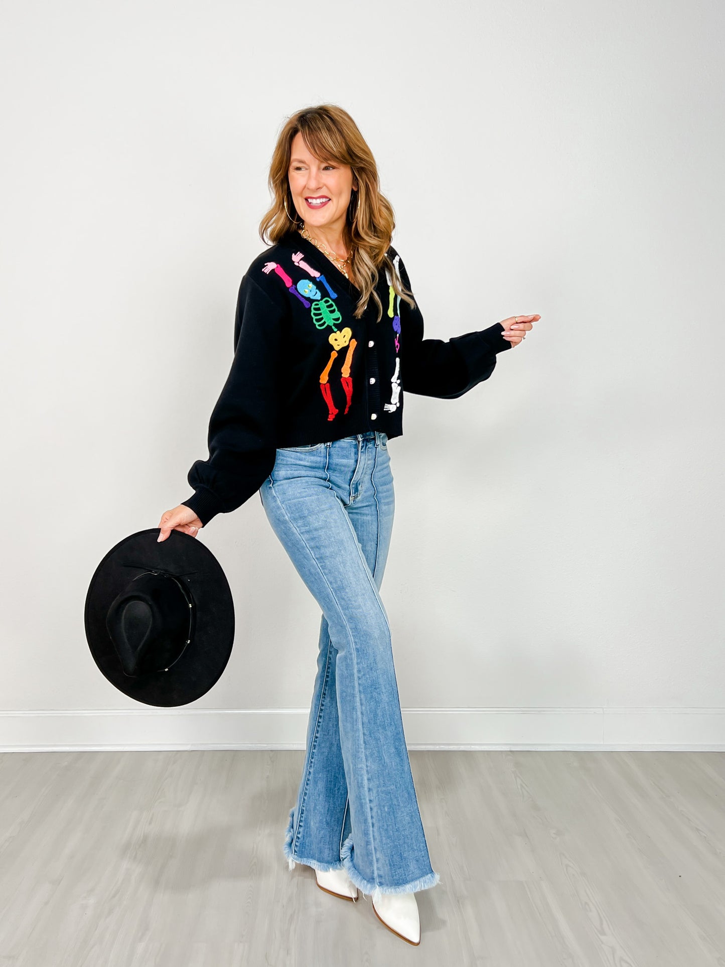 Queen of Sparkles Black Rainbow Skeleton Button Up Cardigan