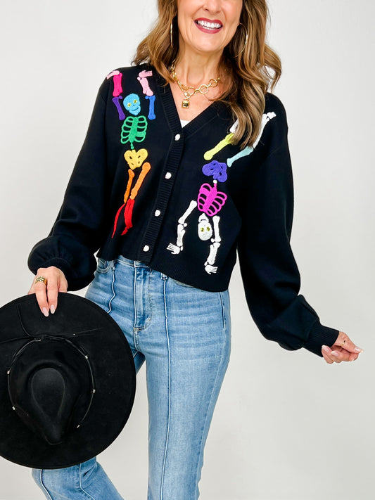 Queen of Sparkles Black Rainbow Skeleton Button Up Cardigan
