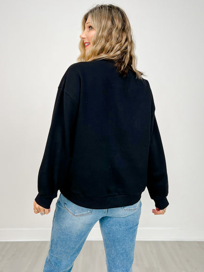 Queen of Sparkles Black & White Flower Sequin Ghost Sweatshirt