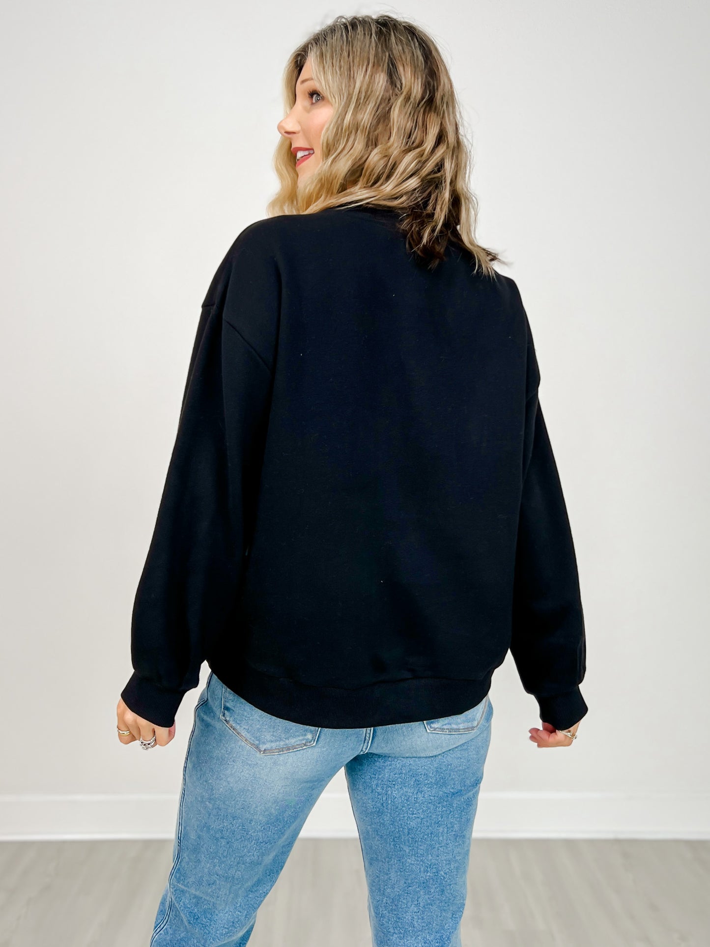 Queen of Sparkles Black & White Flower Sequin Ghost Sweatshirt