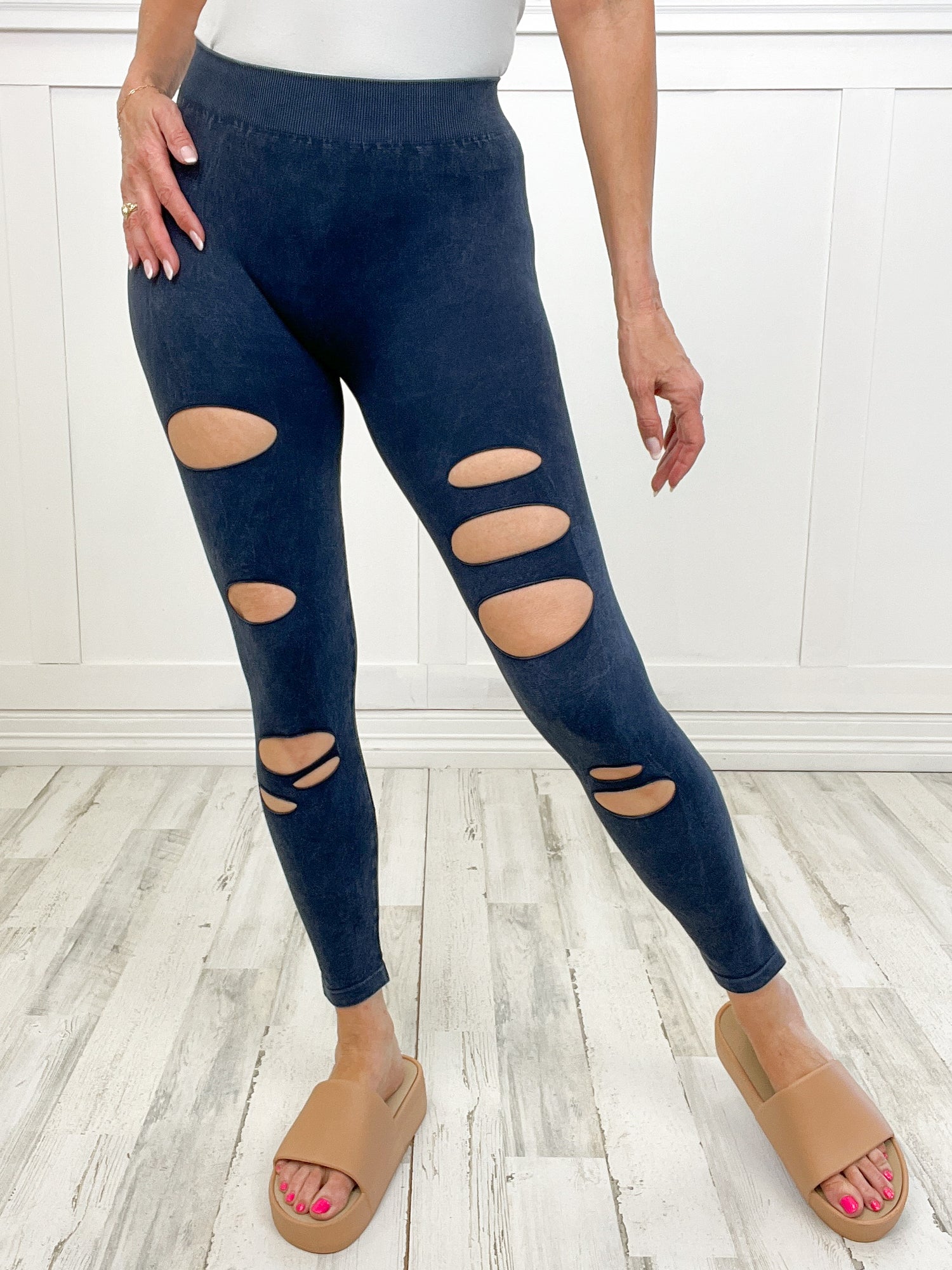 Navy  OS Jegging w/ Cuts