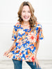 Spring Garden Wrinkle-Free Floral Print Round Neckline with Pleat Detail Top