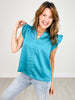 V-Neck Ruffle Sleeve Satin Woven Woven Top