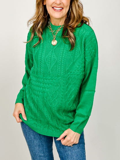 Mock Neck Cable Knit Sweater