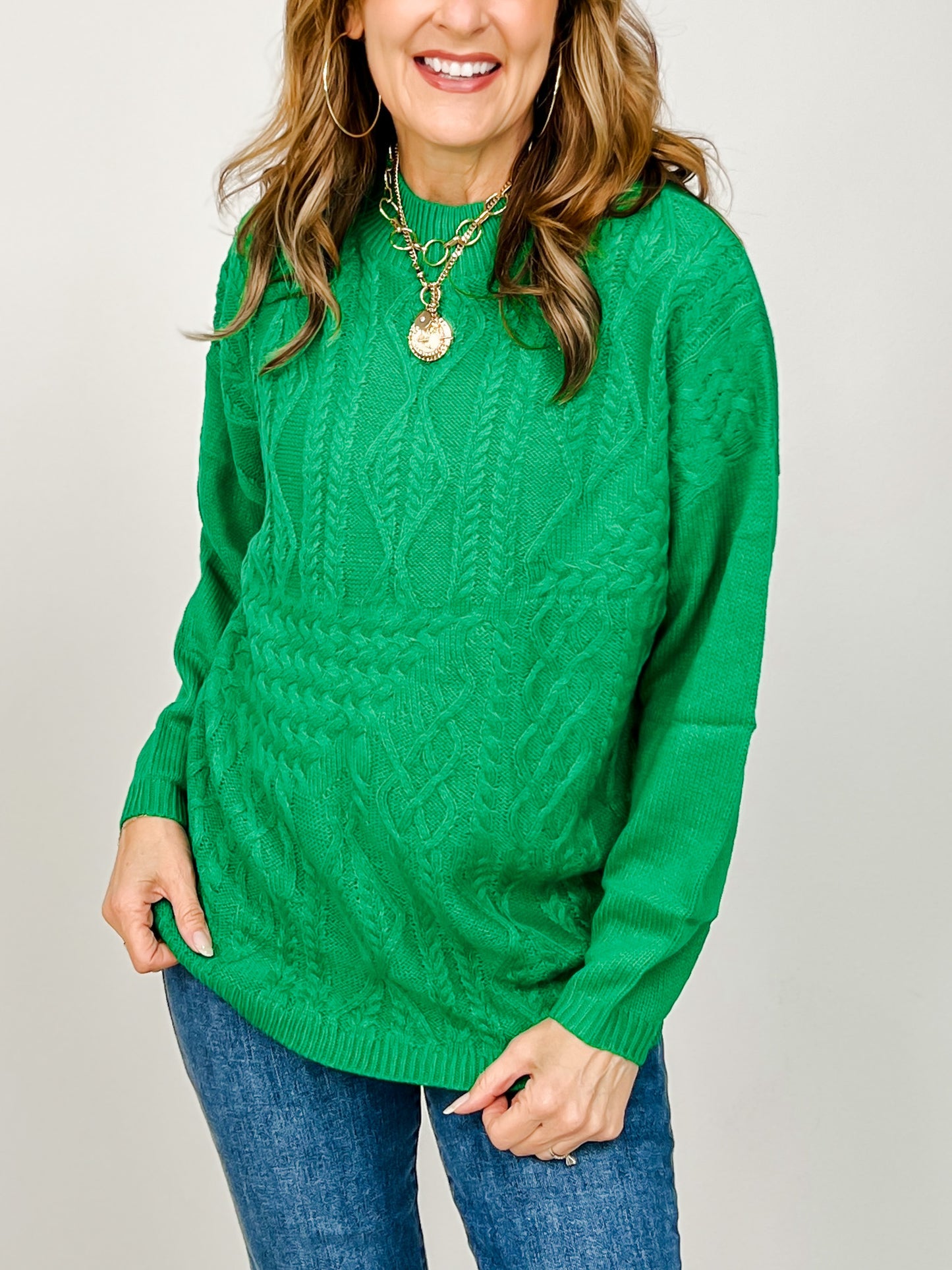 Mock Neck Cable Knit Sweater