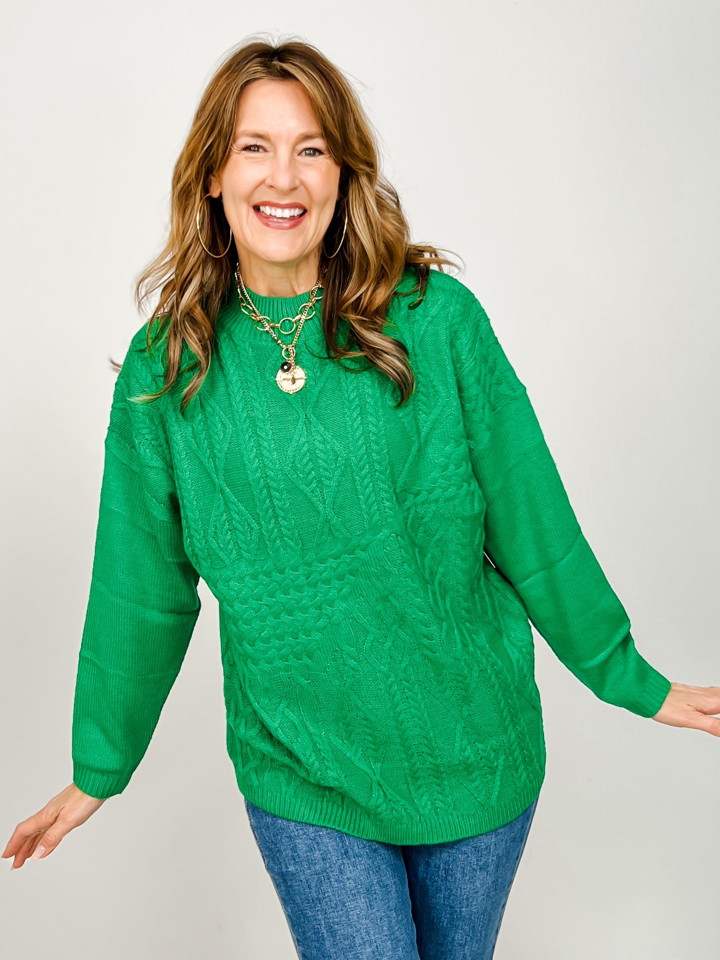 Mock Neck Cable Knit Sweater