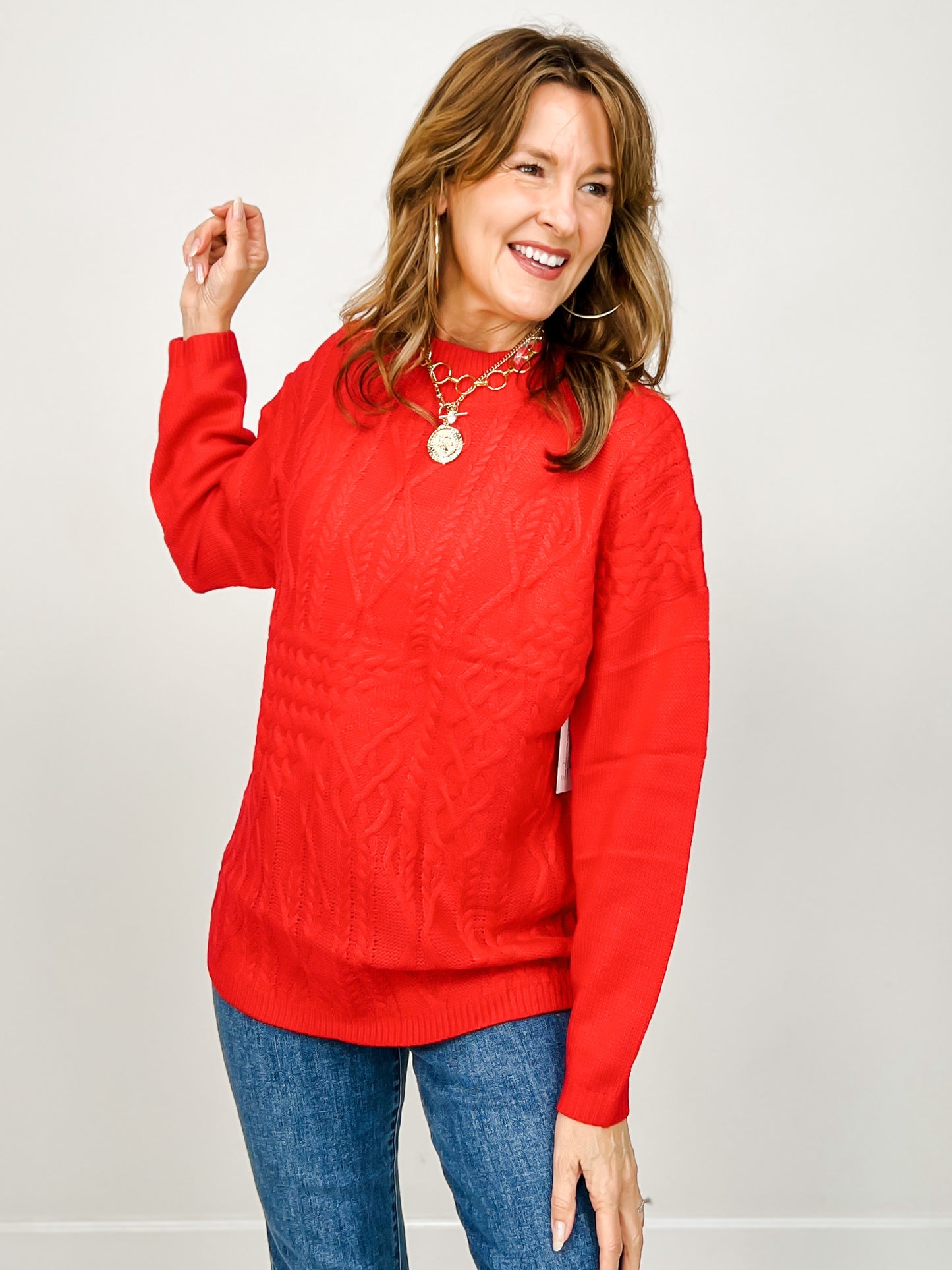 Mock Neck Cable Knit Sweater