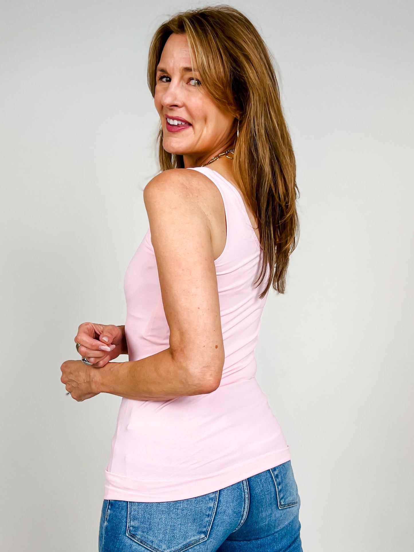 Reversible V or U Neckline Seamless LONG Tank Compression in Pink