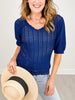 Half Puff Sleeve V-Neck Pointelle Sweater Top