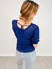 Half Puff Sleeve V-Neck Pointelle Sweater Top
