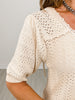 Half Puff Sleeve V-Neck Pointelle Sweater Top