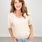 Half Puff Sleeve V-Neck Pointelle Sweater Top