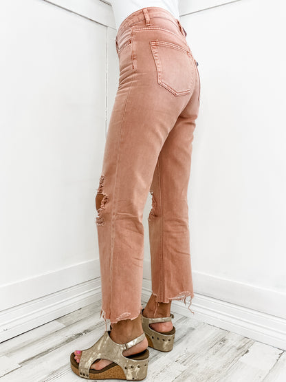 Vervet Getting Jiggy Vintage Cropped Flare Jeans in Brandied Melon