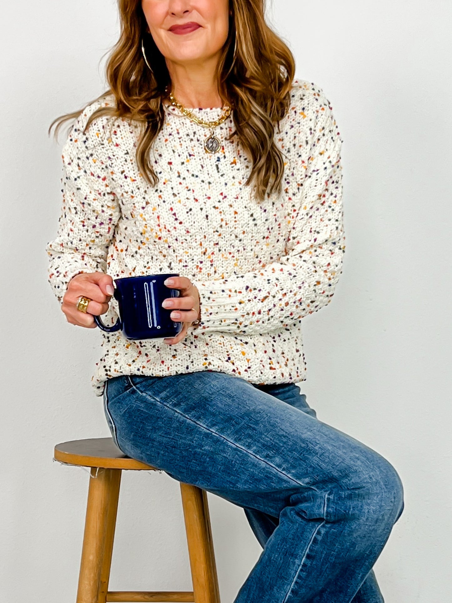 Multi Color Popcorn Pullover Sweater