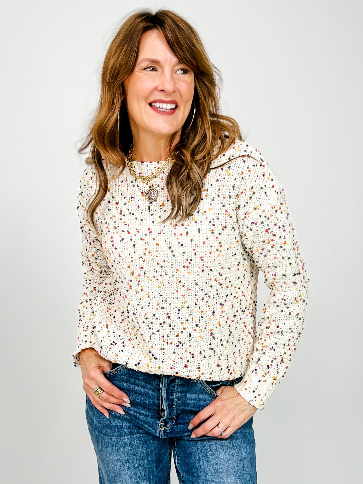 Multi Color Popcorn Pullover Sweater