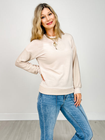 Wide Crew Neck French Terry Long Sleeve Top