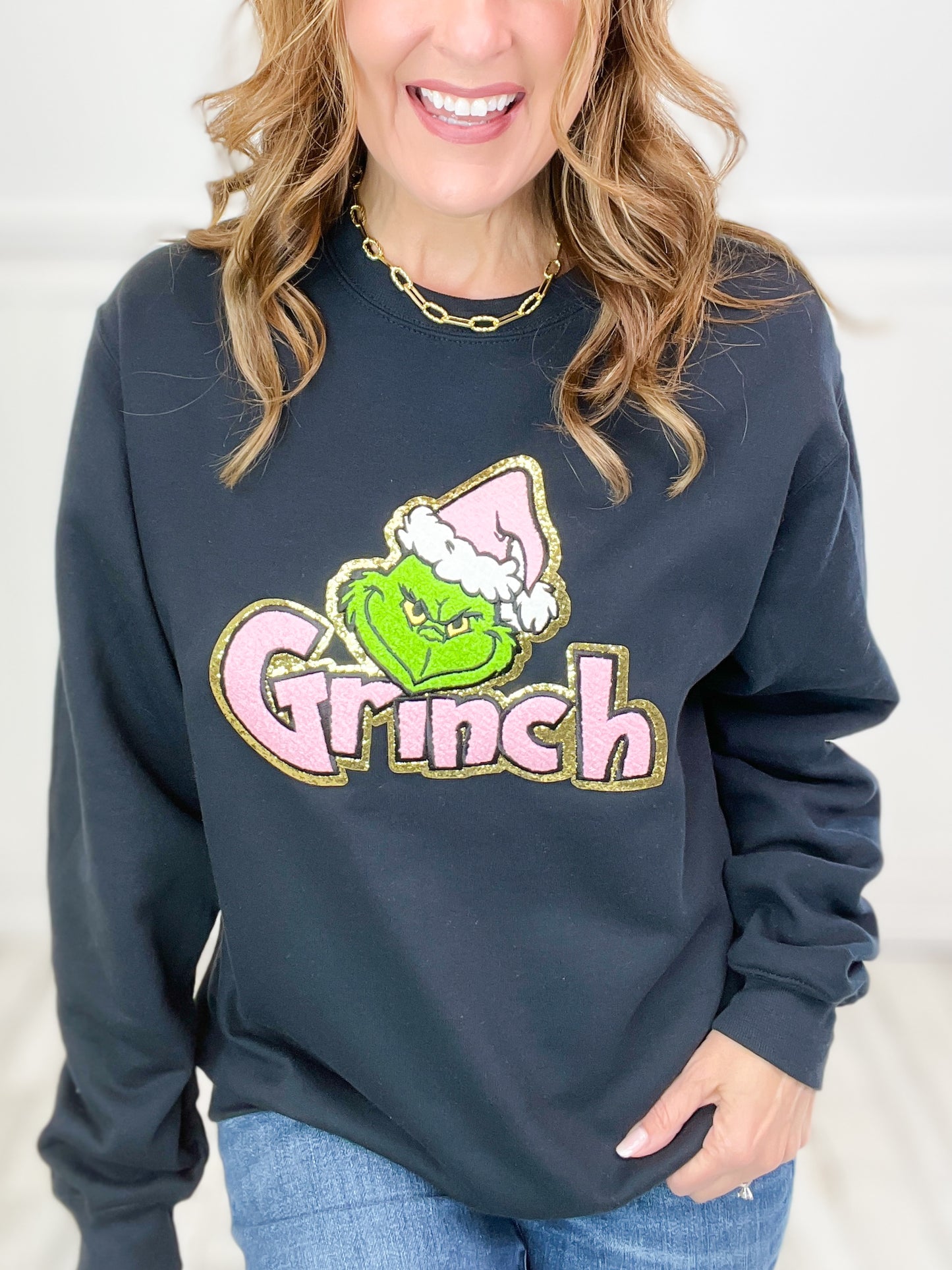 Christmas Grouch Pink Hat Chenille Sweatshirt Top