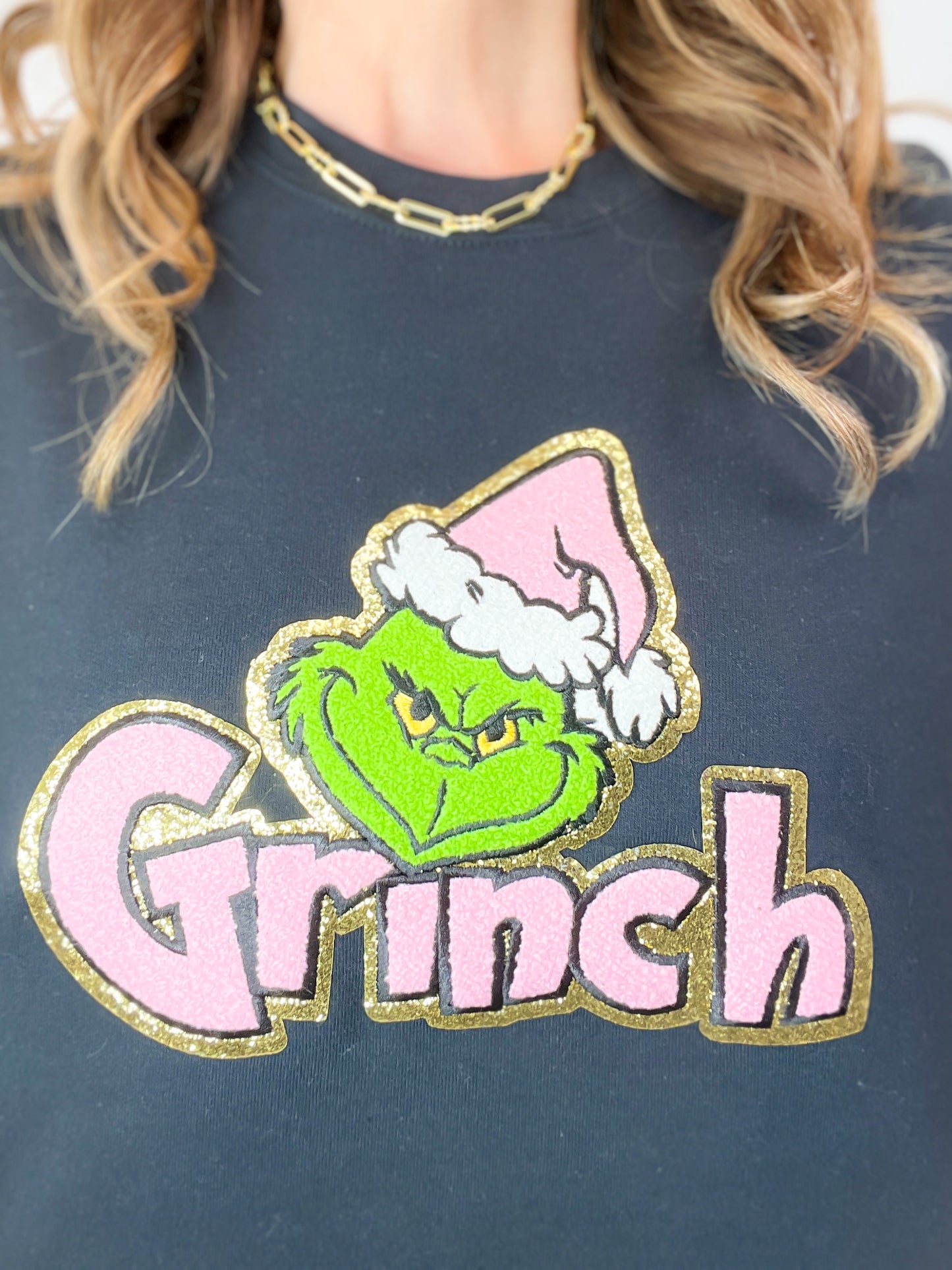 Christmas Grouch Pink Hat Chenille Sweatshirt Top