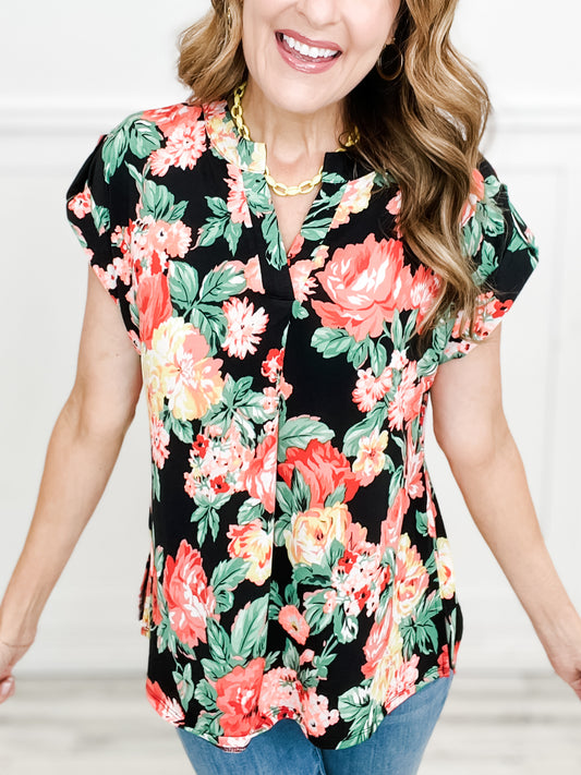 Tropical Daze Dolman Short Sleeve Top with Split Neckline