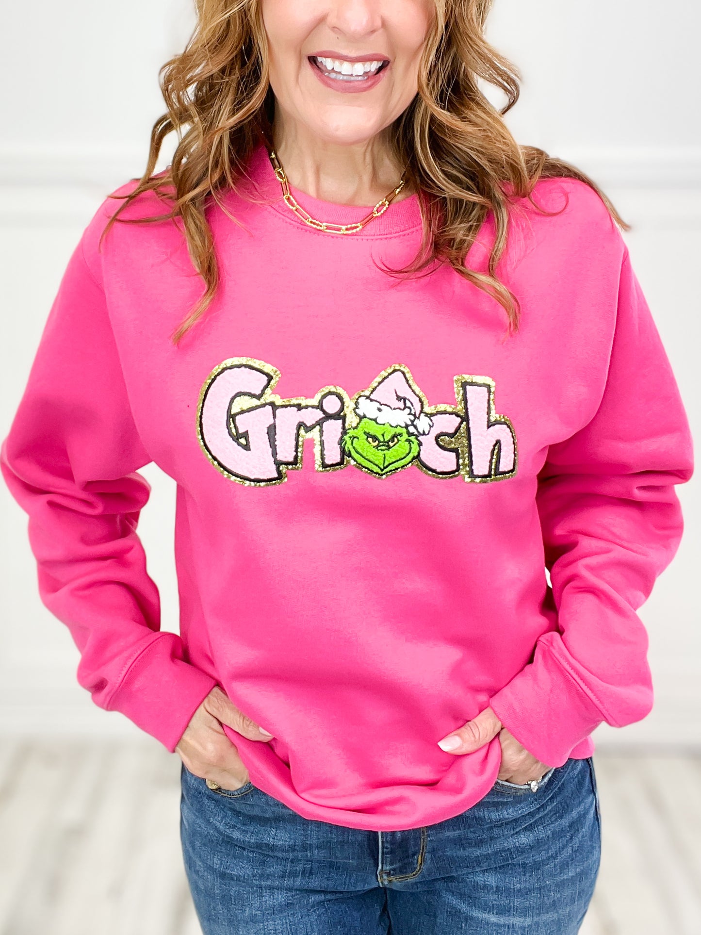 Christmas Grouch Pink Hat Chenille Sweatshirt Top