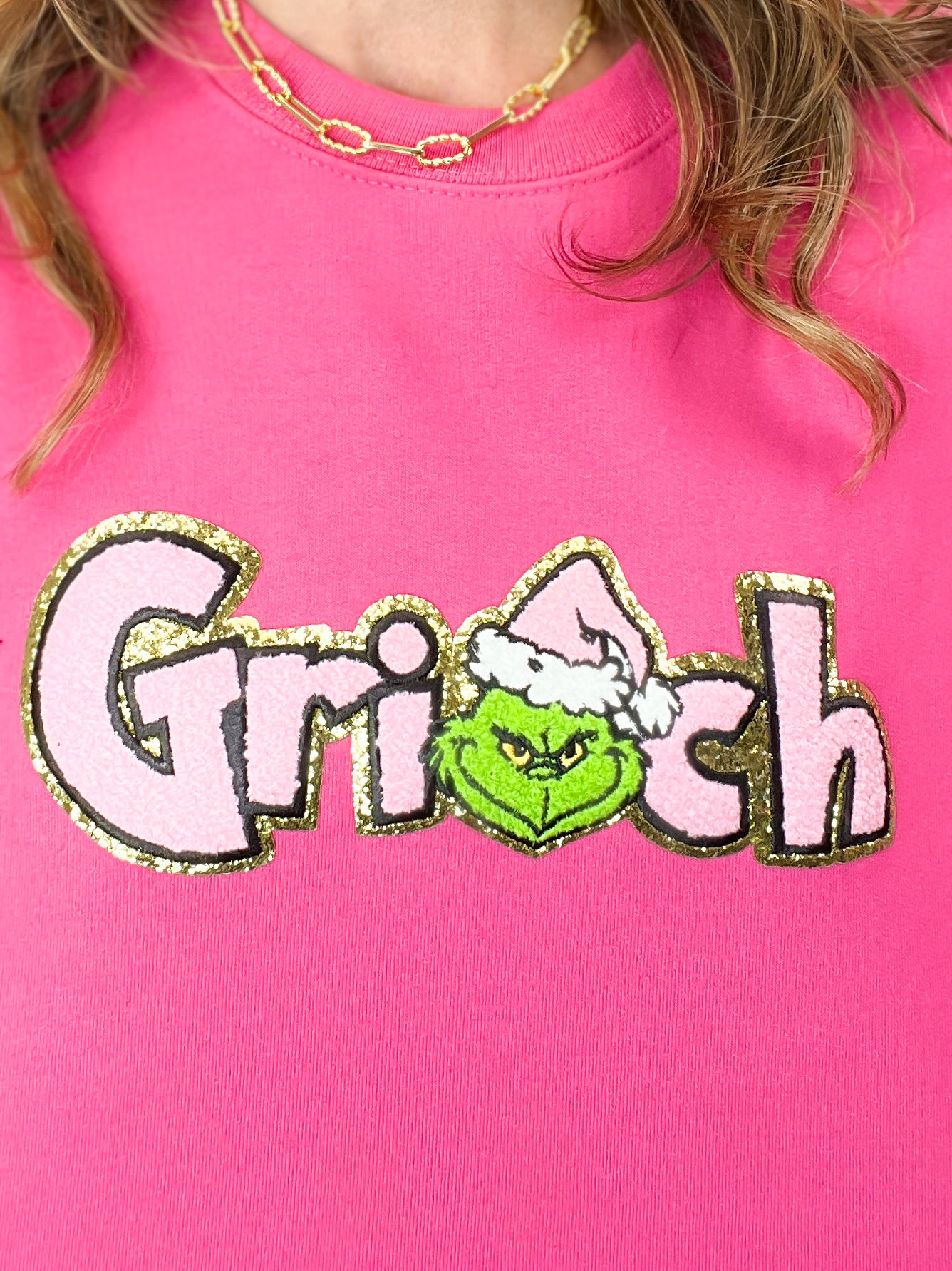 Christmas Grouch Pink Hat Chenille Sweatshirt Top