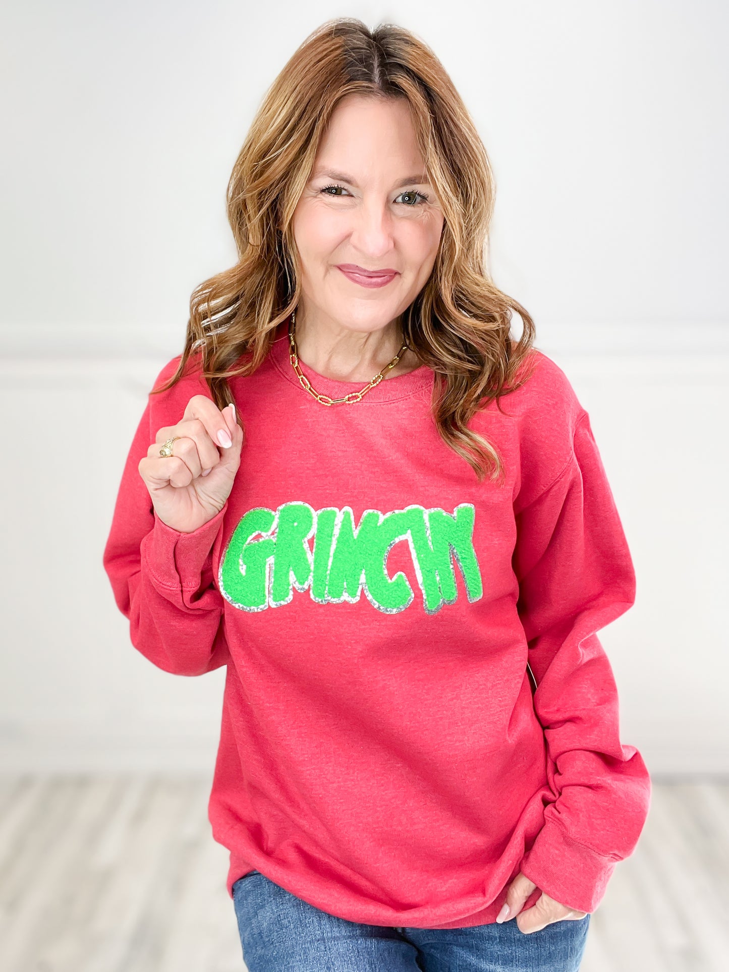 Green Christmas Grouch Chenille Sweatshirt Top