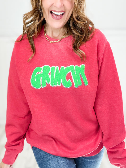 Green Christmas Grouch Chenille Sweatshirt Top