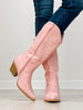 Nubuck Leather Western Boots in Pink