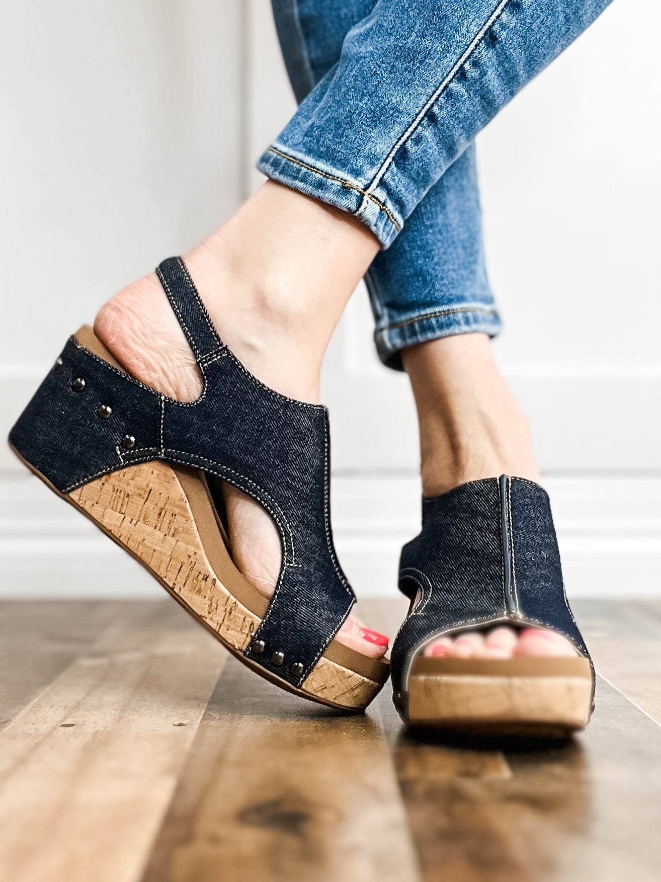 Corkys Carley Wedge Sandals in Denim