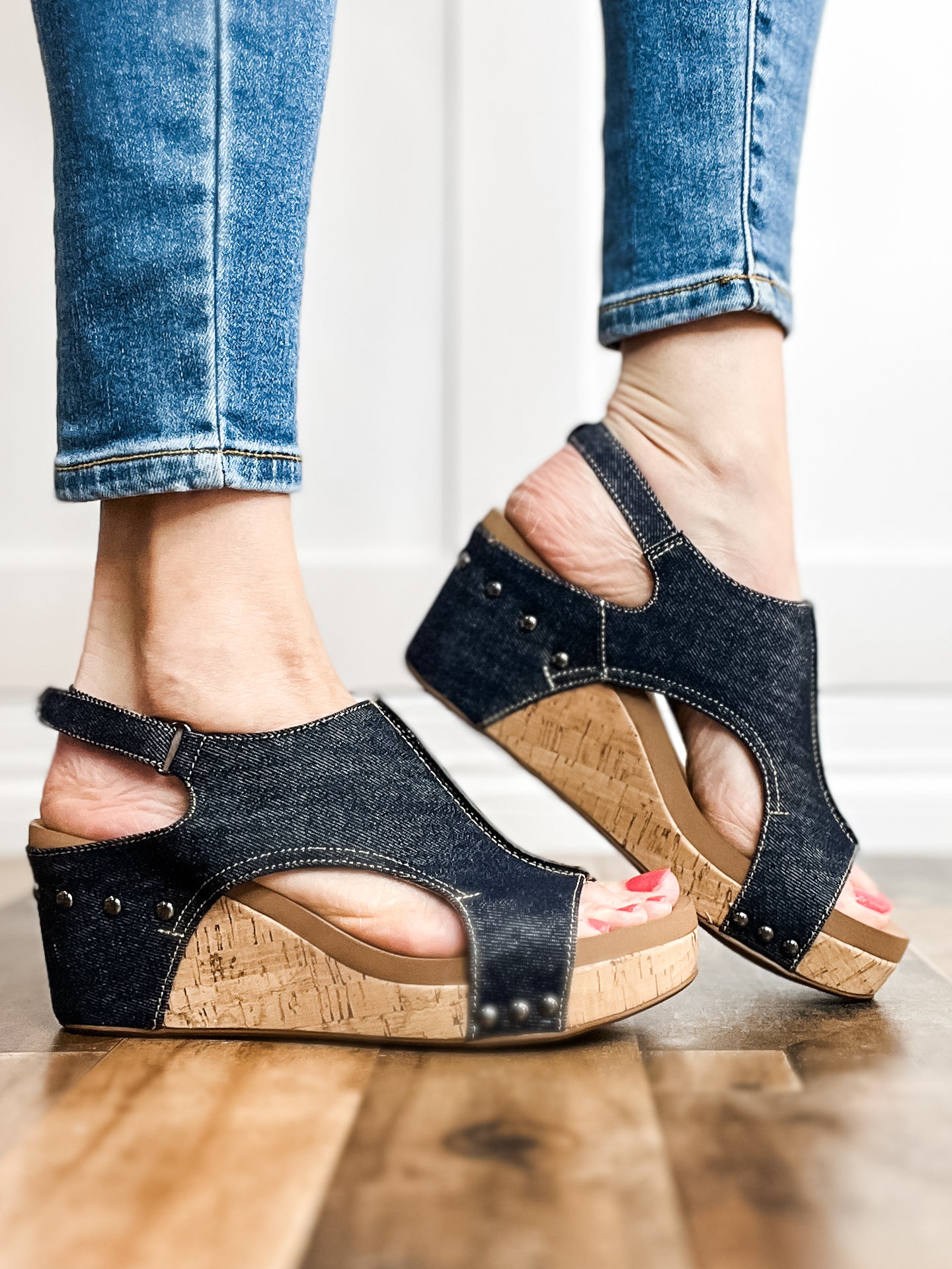 Corkys Carley Wedge Sandals in Denim