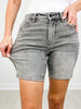 Judy Blue SUTTON Mid Rise Contrast Wash Grey Bermuda Denim Shorts