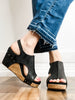 Corkys Tiffanee Wedge Sandals in Black Metallic