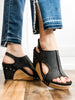 Corkys Tiffanee Wedge Sandals in Black Metallic
