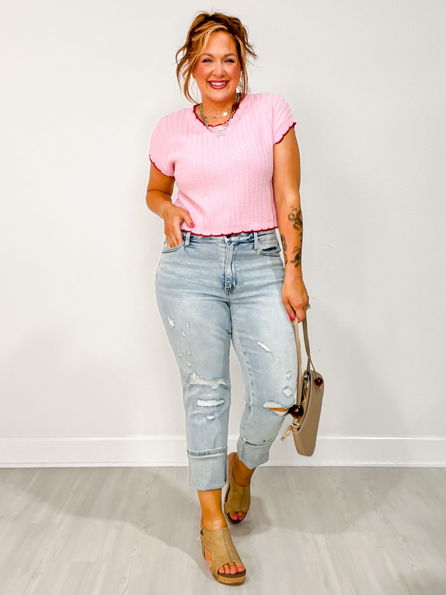 Judy Blue DRIFTER Mid-Rise Stitch Detail Single Cuff Boyfriend Jeans