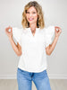 Solid Top with Split Frilled Neck and Ruffle Sleeves