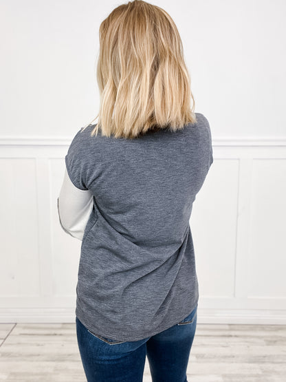 SLUB FRENCH TERRY COLOR BLOCK TOP WITH STITCHING DETAIL